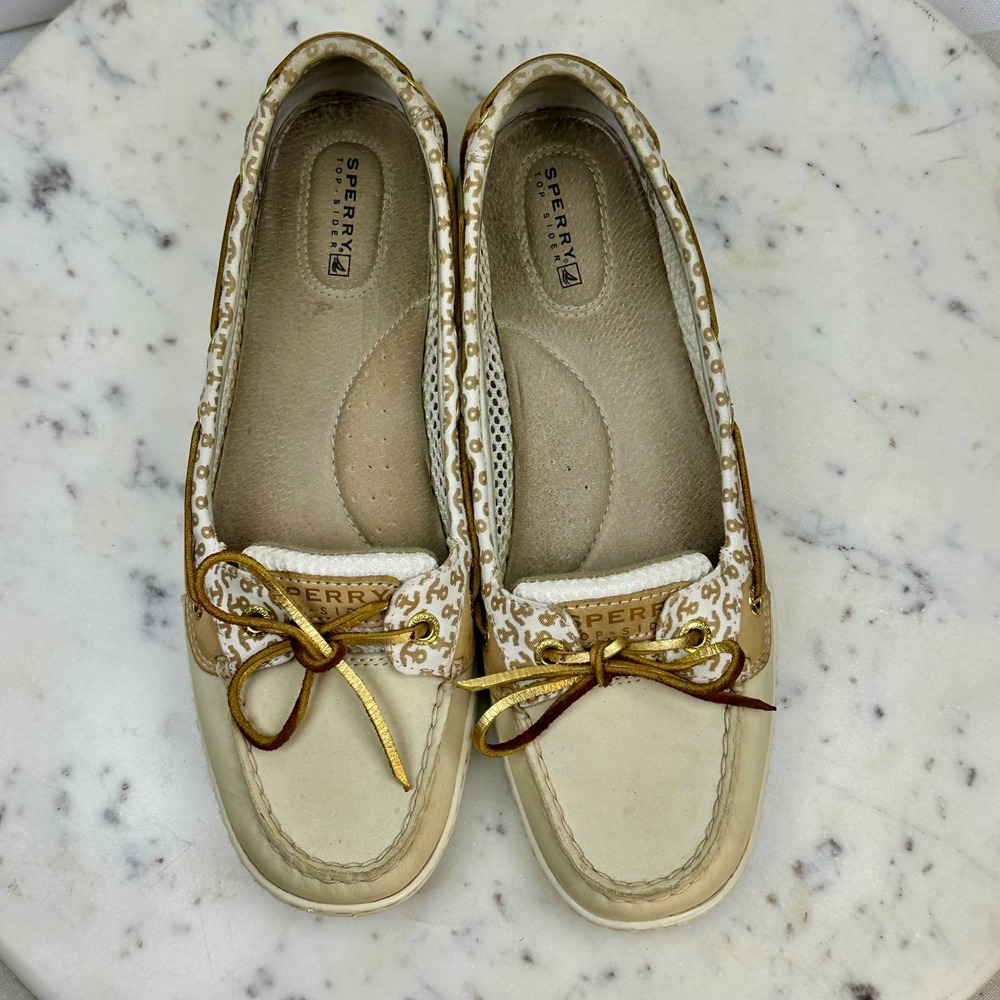 Sperry Top-Sider Angelfish Boat Shoes Cream Gold Anchor Womens 9.5M UK7.5 EU 40